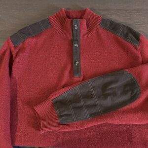St Croix Wool Blend Mock Neck Sweater Red Maroon Elbow Patches Grandpa Men’s XL